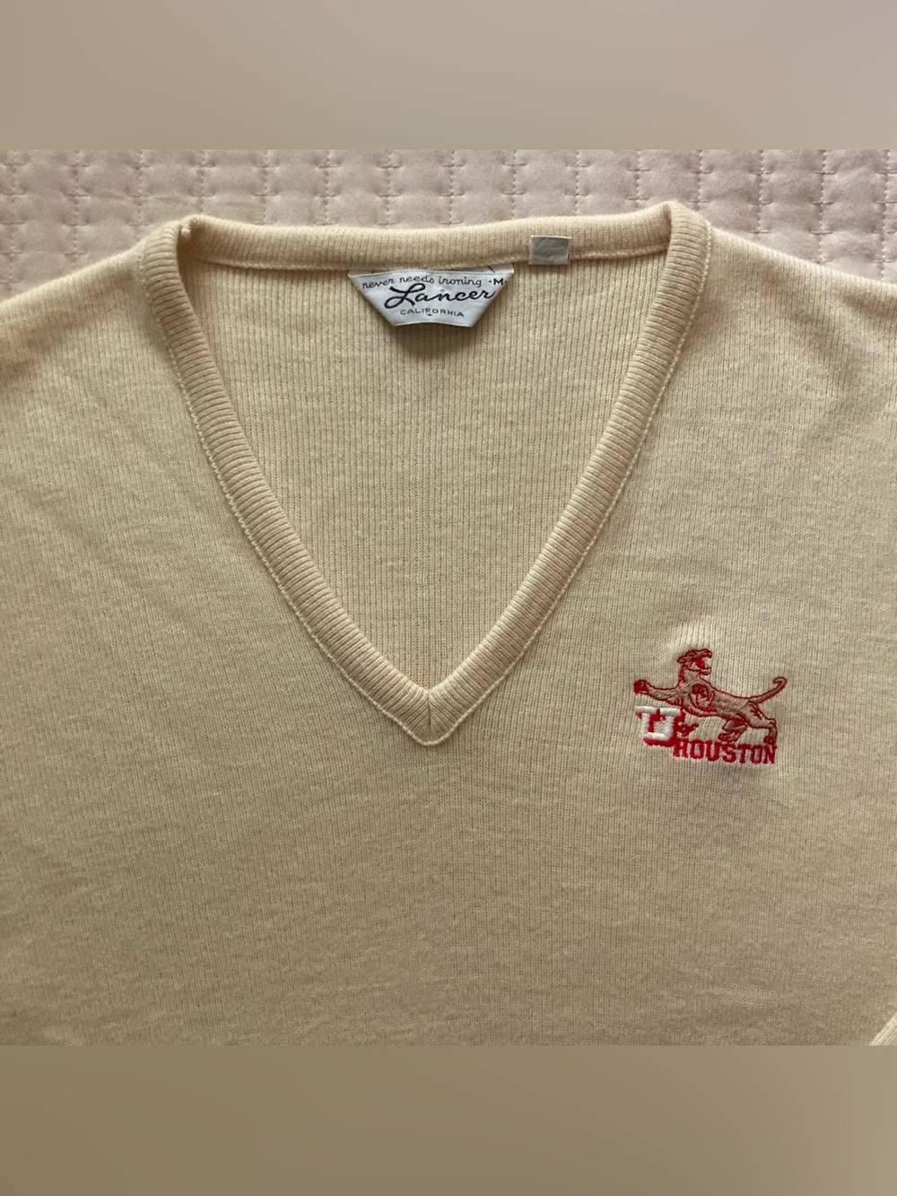 Vintage Houston Cougars Sweater Men’s Medium V Neck VTG H Town Lancer Acrylic